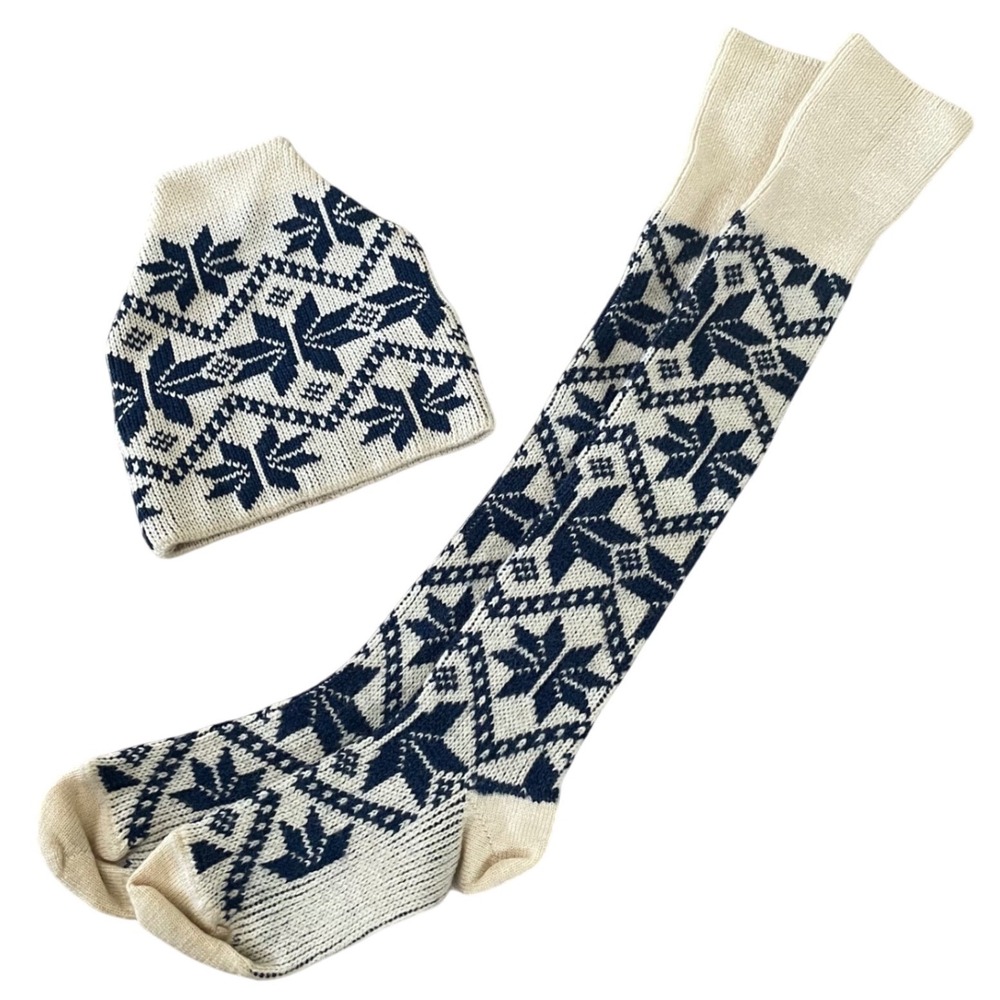 Vintage Wigwam Mills Beanie & Socks Set Knee High‎ Wool Blend NWOT Fair Isle